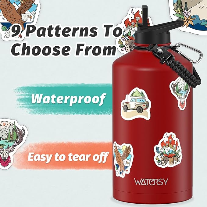 1 Gallon Water Bottle Insulated(Cold for 48 Hrs),BPA Free&Leak Proof,128oz Stainless Steel Water Jug,Large Water Bottle with Straw Spout Lids for Gym,Hiking,Camping&Travel,Red