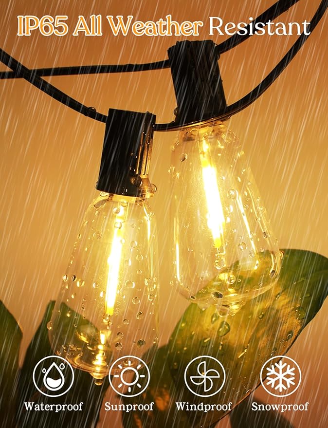 GHUSTAR 150FT LED Outdoor String Llights (NOT Solar) – Patio Lights Outdoor Waterproof for Outside – 2700K Vintage Edison Bulb String Light – Shatterproof Hanging Light for Cafe Porch Deck