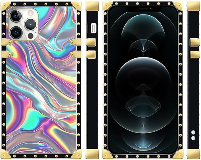 Compatible with iPhone 12 Pro Max Case, Holographic Abstract Iridescent Textures Luxury Golden Decoration for Girl Women Soft TPU Shockproof Protective Hard PC Back