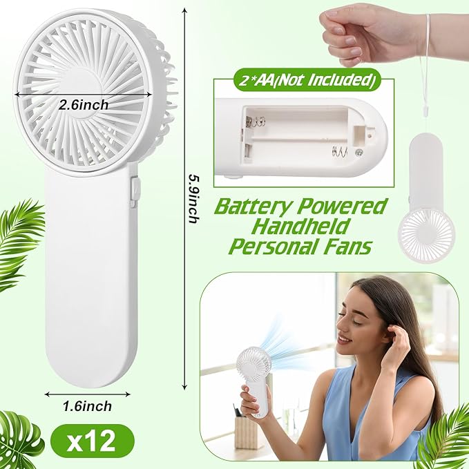 Sumind 20 Pcs Small Personal Portable Fan Mini Handheld Bulk 1 Speed Electric Cute Battery Powered for Neck Lash Makeup Women Men Travel Camping Indoor Outdoor Summer (White)