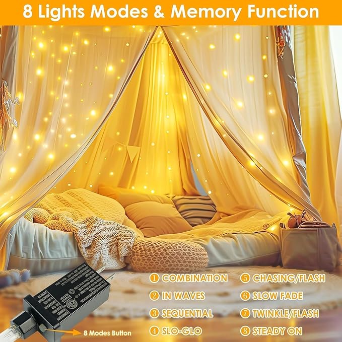 2Pack Each 33Ft 100 LED Fairy Lights Plug in with Remote, Waterproof String Lights Outdoor & Indoor, String Lights 8 Modes with Timer, Twinkle Light for Girl's Room Christmas Decorations (Warm White)