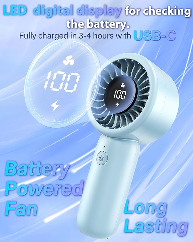 Portable Handheld Fan Personal Small Turbo Hand Fan Powerful, Cooling, Lanyard, USB Rechargeable, 5 Speeds, Makeup, Gifts for Women Men, Kid, Mom, Hot Summer, Travel, Sports, Wedding Use
