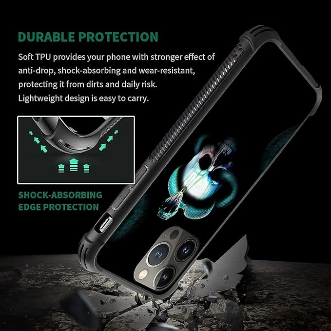 for iPhone 12 Pro Max Case, Skeleton Winding Snake Pattern Graphic Design Girl Boy Soft Silicone Hard Acrylic Shock Protection for iPhone 12 Pro Max