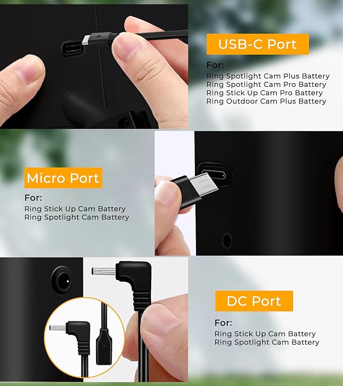 8W Solar Panel for Ring Camera, 3-Pack Solar Panel Charger Compatible with Ring Stick Up Cam Battery, Spotlight Cam Battery, Includes Barrel Plug to USB-C Adapter, IP65 Waterproof, 10ft Cable