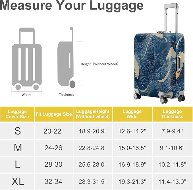 ANNA QUEEN Ocean Wave Luggage Cover, Elegant Blue Flow Line Design Suitcase Protector, Washable Stretchable Travel Sleeve for 28-30 Inch Luggage