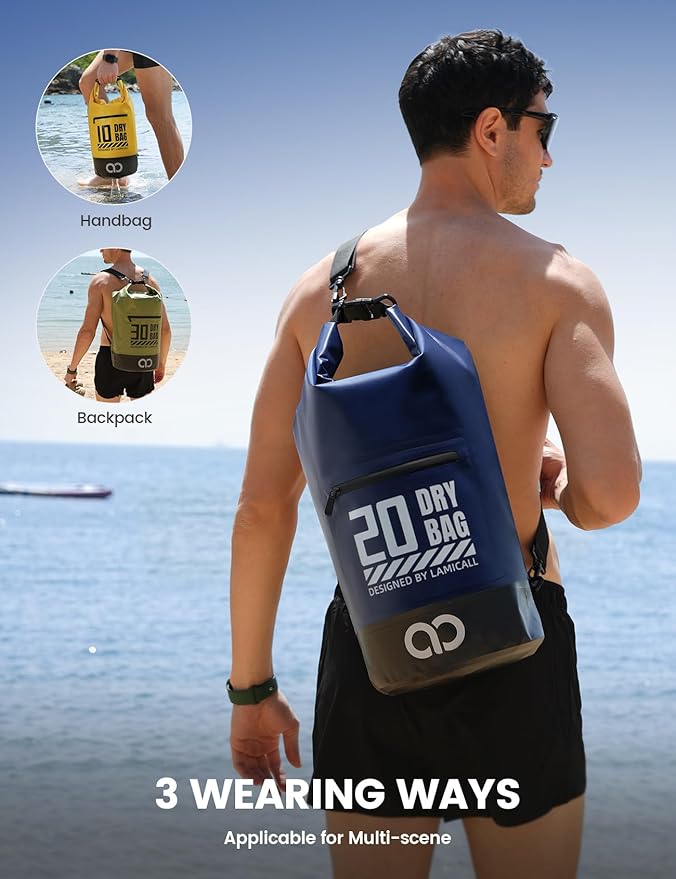 Lamicall Waterproof Dry Bag with Phone Pouch, Floating Roll Top Backpack, 10L, Blue