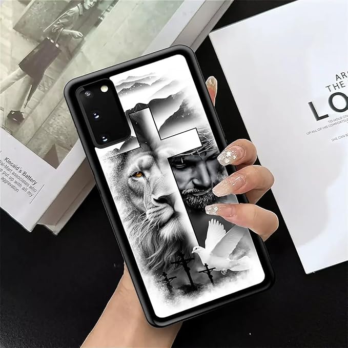 for Samsung Galaxy S20 Case, Lion Cross Jesus Christ Dove Pattern Graphic Design Girl Boy Soft Silicone Hard Acrylic Shock Protection for Samsung Galaxy S20
