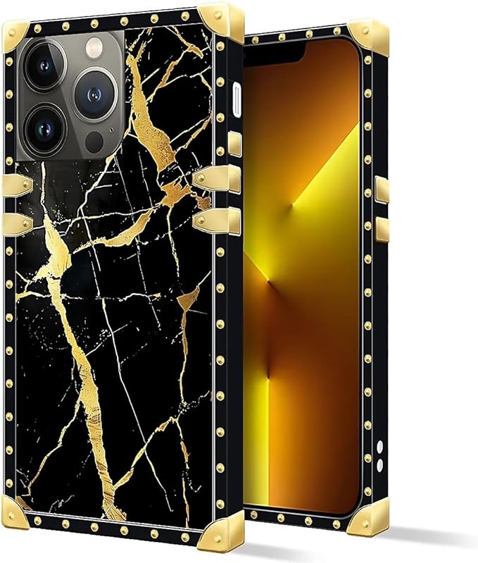 Compatible with iPhone 13 Pro Case, Black Gold Marble Nature Luxury Golden Decoration for Girl Women Soft TPU Shockproof Protective Hard PC Back for iPhone 13 Pro