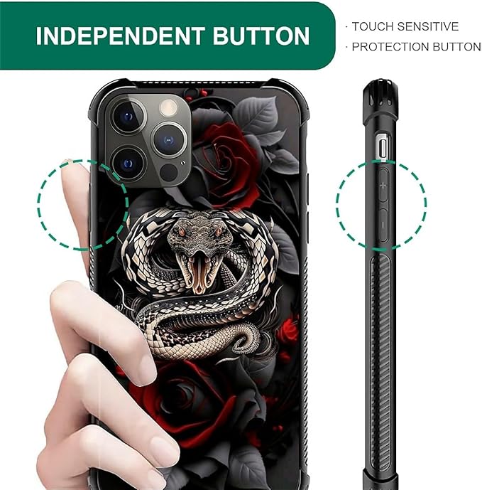 for iPhone 11 Pro Max Case, Entwined Rose Snake Pattern Graphic Design Girl Boy Soft Silicone Hard Acrylic Shock Protection for iPhone 11 Pro Max