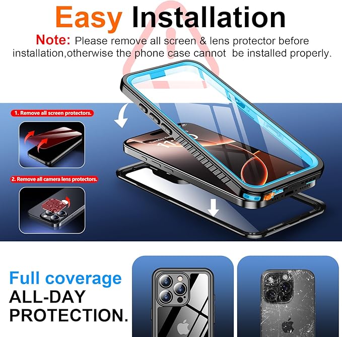 SPIDERCASE for iPhone 16 Pro Max Case Waterproof, Built-in Screen & Camera Protector [IP68 Underwater][Full Body Shockproof][Dustproof] Heavy Duty Rugged Phone Cover 6.9", Blue