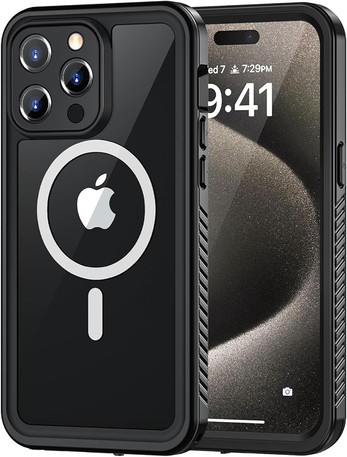 Lanhiem Magnetic for iPhone 15 Pro Max Case, Waterproof Shockproof Dustproof [Built in Screen Protector] [Compatible with MagSafe], 360 Full Body Phone Case for iPhone 15 Pro Max - 6.7” (Black)