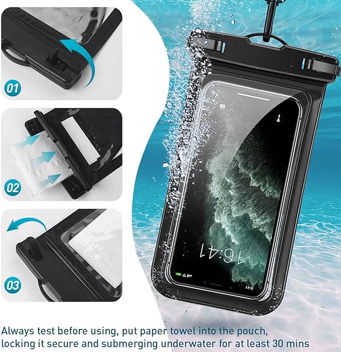 Waterproof Phone Case, with Inside Card Bag, Waterproof Phone Pouch for iPhone, Cell Phone Dry Bag for Cruise Travel Vacation Accessories Large Phone Holder, 2 Pack-Black