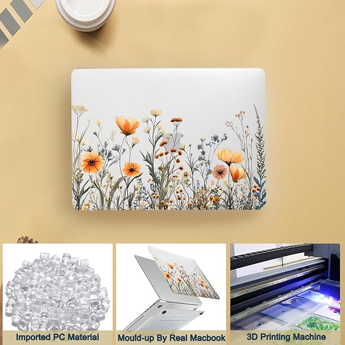 Case Cover for MacBook Pro 13 inch with CD-ROM 2008-2012 Release (Model A1278),Slim Protective Computer Case & TPU Keyboard Cover for Apple Laptop Pro 13.3",Clear Flowers