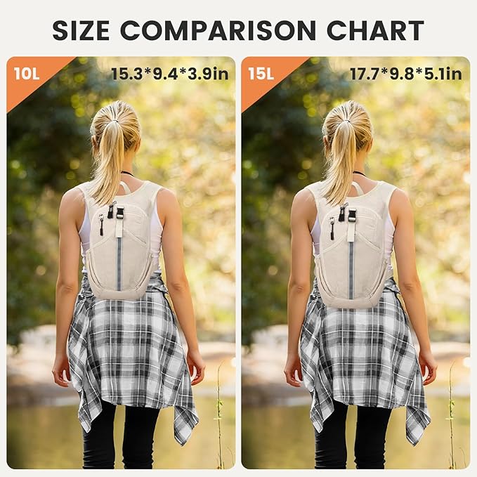 Small Hiking Backpack 15L- Lightweight Packable Foldable Backpack for Travel Camping Outdoor Commute, Compact Rucksack for Women Men(Beige)