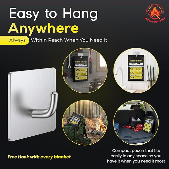 Emergency Fire Blanket For Home And Kitchen, Safe Touch Silicone Coated, 2 Pack Fiberglass Fire Blanket for Home, Fire Suppression for Kitchen, Fire Extinguisher For Kitchen BBQ Camping 39” x 39”