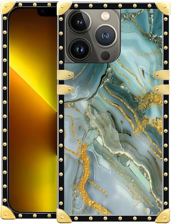 Compatible with iPhone 13 Pro Case, Golden Texture Marble Veining Luxury Golden Decoration for Girl Women Soft TPU Shockproof Protective Hard PC Back for iPhone 13 Pro