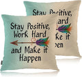Swono Pillow Covers 18X18 Inch Set of 2 Life Quote, Throw Pillow Cases Stay Positive Work Hard and Make It Happen Arrow Pillowcase Cushion Cover Decorative for Outdoor Home Sofa Bedroom Livingroom