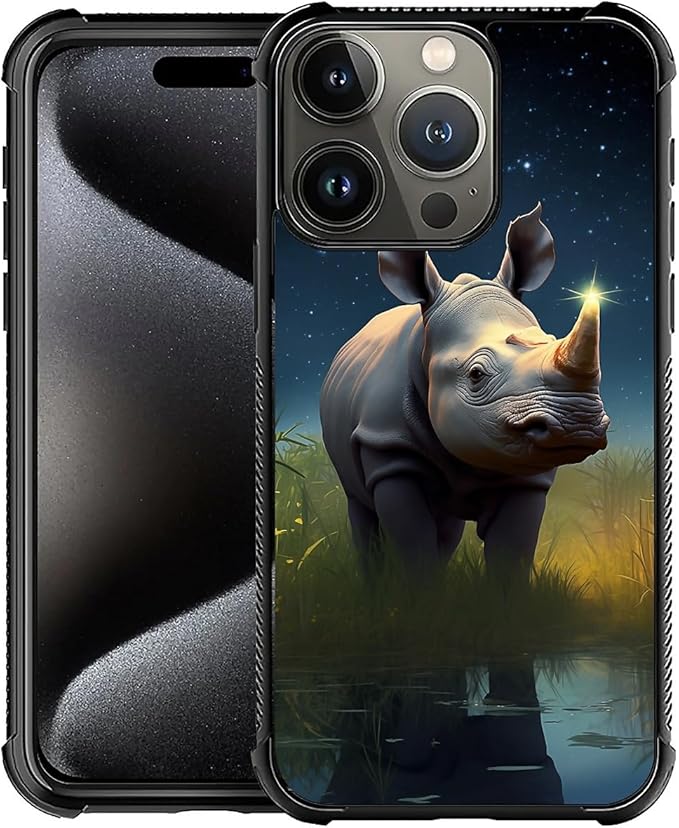 for iPhone 16 Pro Case, Rhino Water Marshes Pattern Graphic Design Girl Boy Soft Silicone Hard Acrylic Shock Protection for iPhone 16 Pro