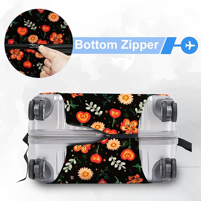 ANNA QUEEN Flowers Floral Travel Luggage Cover -Spring Stretchable Airplane Suitcase Protector Sleeve,Universal Washable Fit for 20-22 Inch Checked Baggage,Water Resistant Durable Luggage Protector