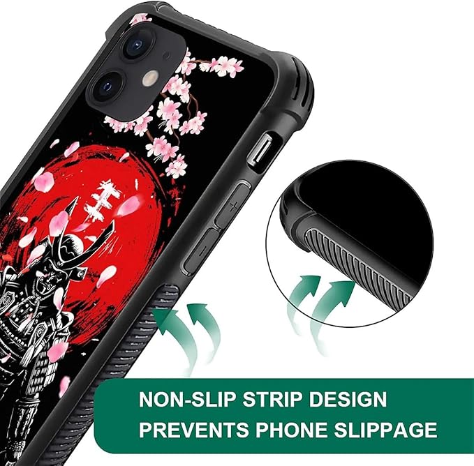 for iPhone 11 Case, Sakura Japanese Samurai Pattern Graphic Design Girl Boy Soft Silicone Hard Acrylic Shock Protection for iPhone 11
