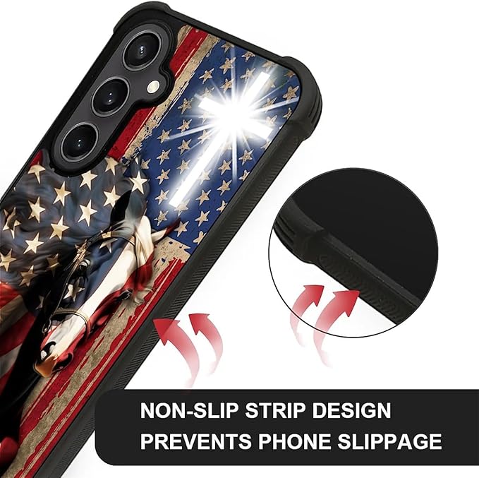 for Samsung Galaxy S23 FE Case, Red American Flag Horse Cross Pattern Graphic Design Girl Boy Soft Silicone Hard Acrylic Shock Protection for Samsung Galaxy S23 FE