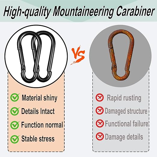 Black Carabiner, Heavy Duty Galvanized Steel Spring Snap Hook Carabiner Clips with 550LBS Holding Capacity, Ideal for Outdoor, Hammock, Swing and Travel (20PCS M8 3Inch)