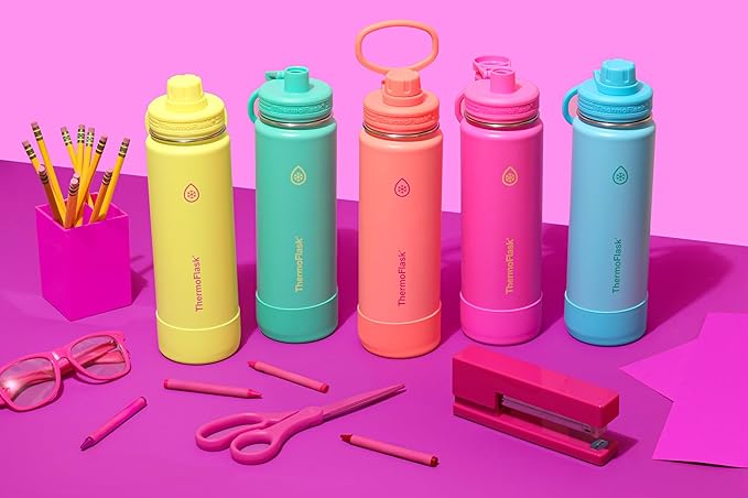 ThermoFlask 32 oz Double Wall Vacuum Insulated Stainless Steel Water Bottle with Spout Lid, Sunkissed Coral