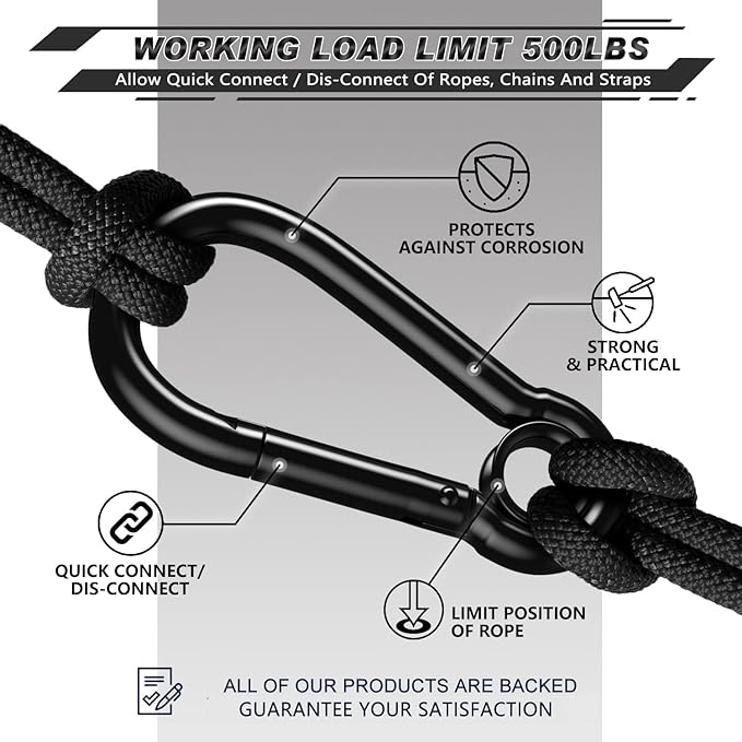 AUTMATCH Carabiner Clips, 3" Spring Snap Hook Caribeener Clips Buckle Heavy Duty Locking Carabiners Chain Quick Links, 4 Pack