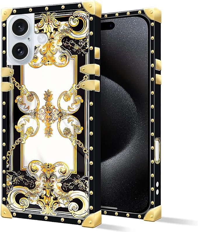 Compatible with iPhone 16 Case, Gold Grain Flowers Luxury Golden Decoration for Girl Women Soft TPU Shockproof Protective Hard PC Back