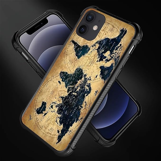 for iPhone 11 Case, Brown World Map Pattern Graphic Design Girl Boy Soft Silicone Hard Acrylic Shock Protection for iPhone 11