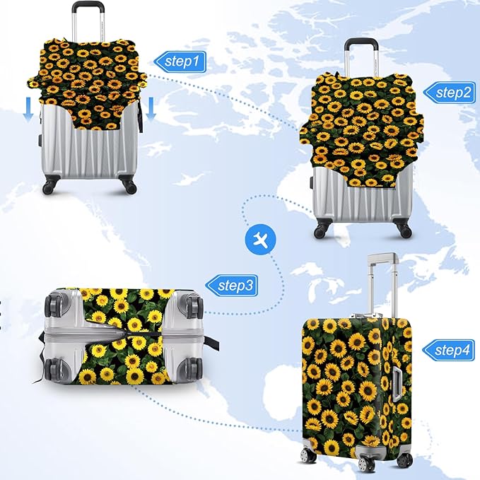 ANNA QUEEN Sunflowers Travel Luggage Cover -Stretchable Airplane Suitcase Protector Sleeve,Universal Washable Fit for 32-34 Inch Checked Baggage,Water Resistant Durable Luggage Protector