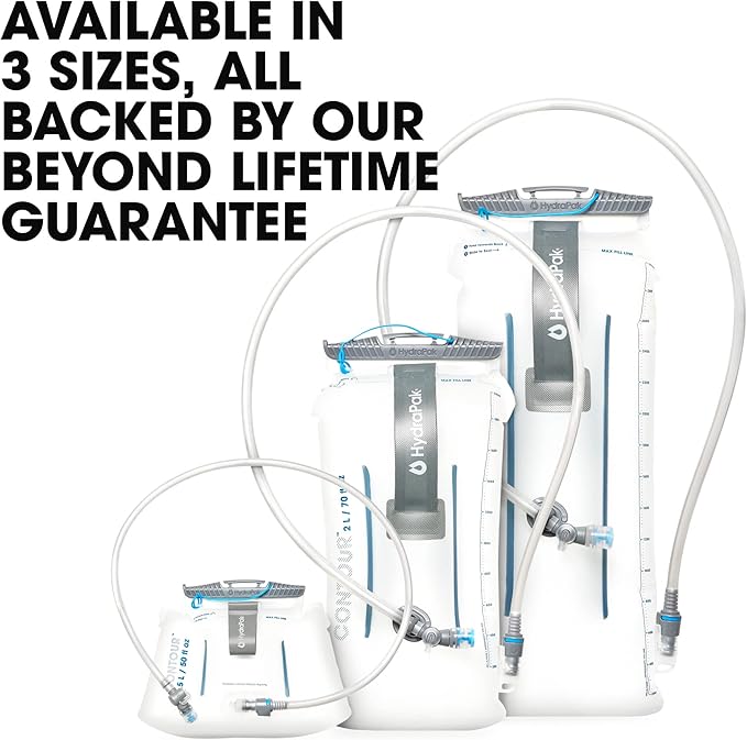 HydraPak Water Reservoir (1.5L, 2L, 3L) - Hydration Bladder Fits Most Backpacks – High-Flow Bite Valve, Leak Proof, Fully Reversible, and Dishwasher Safe