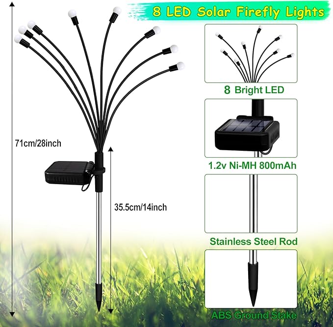 Kohlrabi Solar Garden Lights Outdoor, 4 Pack 32 LED Solar Purple Firefly Lights Waterproof, Sway by Wind, Halloween Swaying Light for Yard Patio Backyard Garden Planter Flower Bed Pathway Decoration