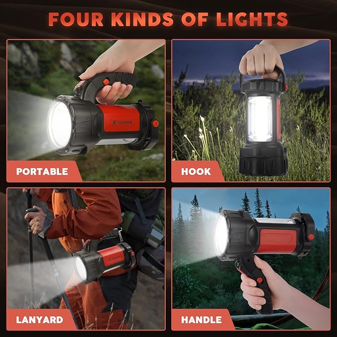 Camping Lantern Rechargeable, AlpsWolf LED Flashlight Spotlight Lantern with 800LM, 3600 Capacity Powered, Portable Bright Camping Light for Emergency, Outdoor Hiking, Power Outages