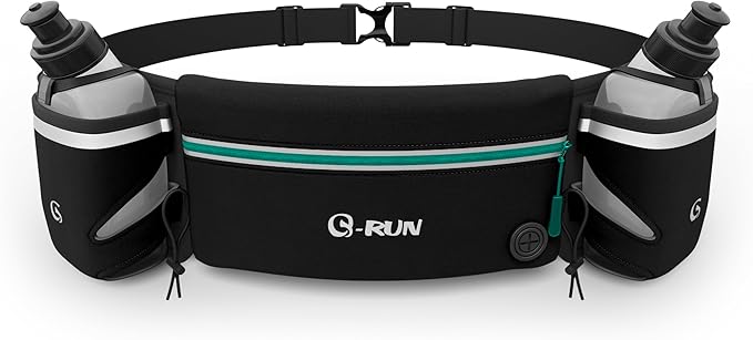 Hydration Running Belt with 2x10oz Bottles - Water Belts for Woman and Men - iPhone Belt for Any Phone Size - Fuel Marathon Waist Pouch for Runners - Jogging Cycling Biking