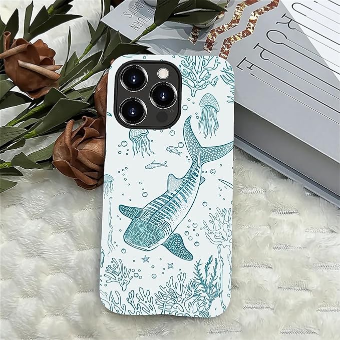 for iPhone 14 Pro Max Case,HH2 Ocean Whale Shark Hybrid 2 Layer Hard Shell Silicone Protective Pattern Design Case