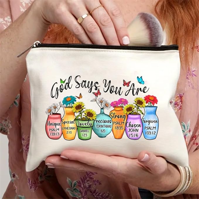 God Says You Are - Cosmetic Bag Makeup Bags Cute Travel Bag For Women, Travel Essential Lightweight Makeup Organizer, Versatile Coin Purse (F0074)