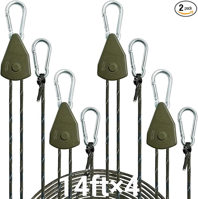 Longer 14ft Retractable Paracord Rope Tie Down Ratchet Strap Small Straps Mini Rope Cam Lock Tent Canopy Tie Down Adjustable Outdoor Windproof Tightener Tensioner Hanger Grow Light 4 Pack 1/8"