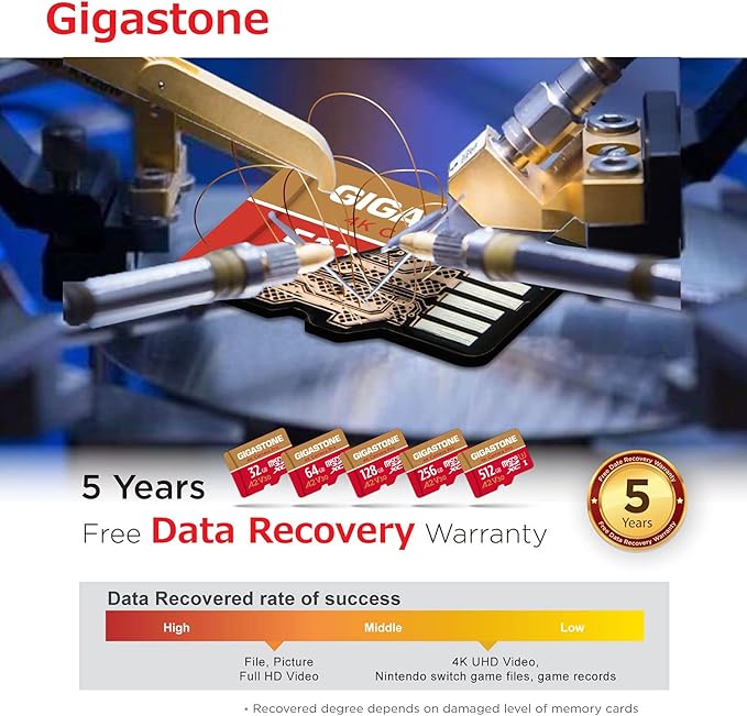 【5-Years Data Recovery】 GIGASTONE 128GB Micro SD Card, 4K Video Recording for GoPro, Action Camera, DJI, Drone, Nintendo-Switch, R/W up to 100/50 MB/s MicroSDXC Memory Card UHS-I U3 A2 V30 C10
