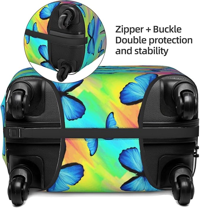 Butterfly Print Elastic Luggage Cover, Colorful Rainbow Suitcase Protector For Travel (Fits 18-21 Inch Luggage)