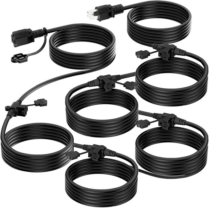 K KASONIC - Outdoor Extension Cord 50 FT, Evenly Spaced 6 Outlets Plugs, 16/3 SJTW Weatherproof Multiple Outlets Wire for Landscaping Light, Holiday Decoration and Christmas, ETL Listed, Black