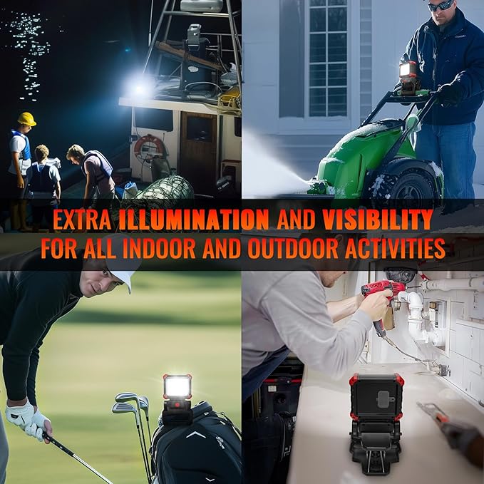 Easymaxx LED Rechargeable Work Light with Clamp, 2Pack 2100LM COB Magnetic Clip on Worklight 270° Rotating with Mobile Charger, Portable Clamp Work Light for Boats, Car Repairing, Job Site Lighting