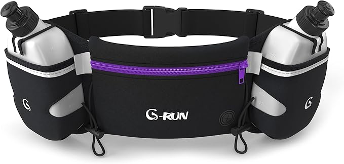 Q-RUN Hydration Running Belt with 2 x 10oz Water Bottles, No Bounce Adjustable Waist Belt for Men & Women, Marathon Running Gear