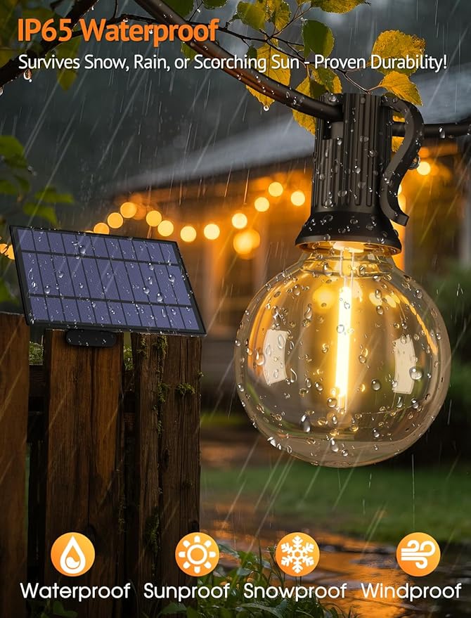 Larkvue 75FT(3x25FT) Solar String Lights Outdoor with Remote, Waterproof Dimmable 3 Modes Patio Lights with 30+3 LED G40 Bulbs for Balcony Yard-Black