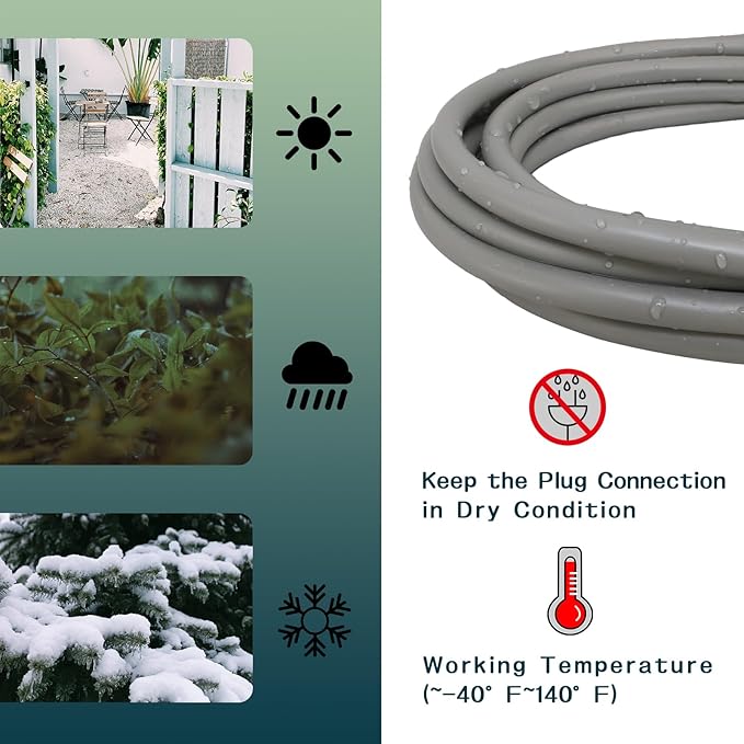Indoor Outdoor Extension Cord 20 FT, 16/3 SJTW Weatherproof Grey Electrical Cords, 13 AMP Heavy Duty 3 Prong Power Cable Great for Garden, Landscaping & Holiday Decorations