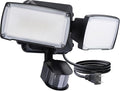 LUTEC 21W Plug in Motion Sensor Light Outdoor, Flood Lights Outdoor Motion Sensor,2500LM, 5000K Daylight,IP65 Waterproof,Adjustable 2 Heads Wall Light for Garage, Porch, Yard - Black