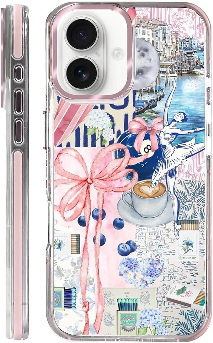 Case for iPhone 16,[Compatible with MagSafe],Pink Bow Girly Coquette Collage Phone Case Design，for Women Girls Magnetic Clear Cover - Slim, Sleek, & Shockproof Protection