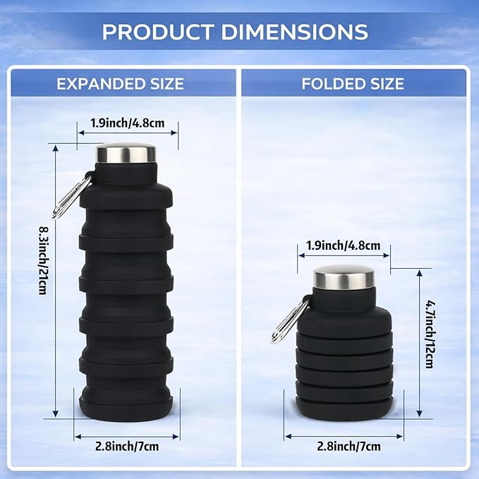 Collapsible Water Bottles,16oz Capacity Portable Reusable Silicone Water Bottle,Leak-proof,with buckle,foldable storage,Lightweight Durable for Fitness,Cycling,Sports,Camping,Hiking (Grey+Pink)