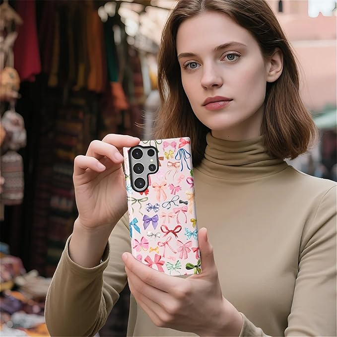 for Samsung Galaxy S23 Ultra Case,HL2 Aesthetic Color Bow Tie Hybrid 2 Layer Hard Shell Silicone Protective Pattern Design Case