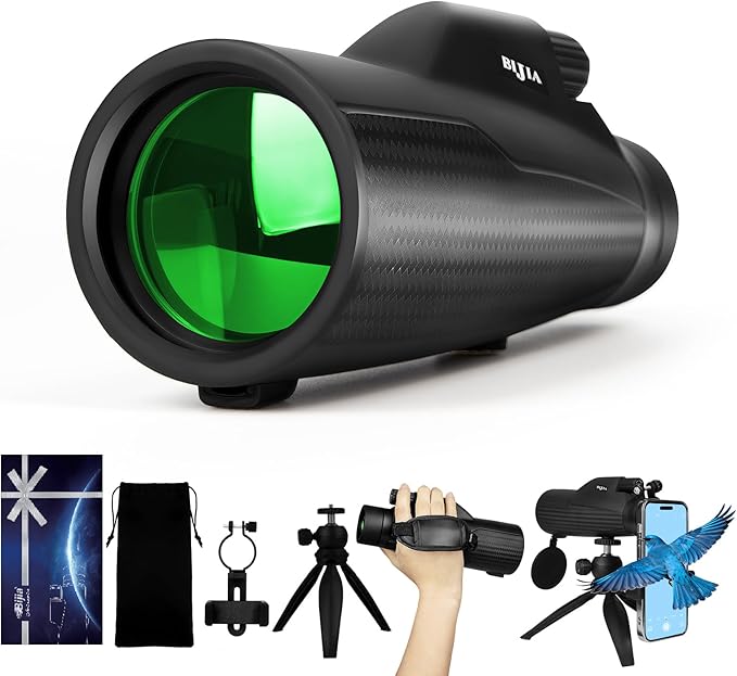 BIJIA 10x50 Monocular Telescope – True 10x Steady Handheld Scope with Phone Adapter & Tripod for Clear Long-Distance Bird Watching, Travel & Outdoor Viewing